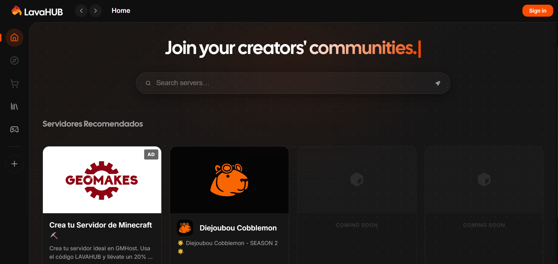 LavaHUB — descubre servidores y únete a comunidades activas